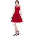 Kate Kasin Mujeres Contraste Muñeca Collar Vino Rojo Short Mangas Flare Vestido KK000391-2